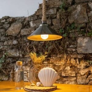 Naxos IP65 Jute Rope Pendant Light with 38cm Vintage Brass Shade Brass Pendants Great Lighting UK Ltd